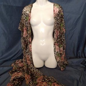 Sheer Floral Leopard Print Robe